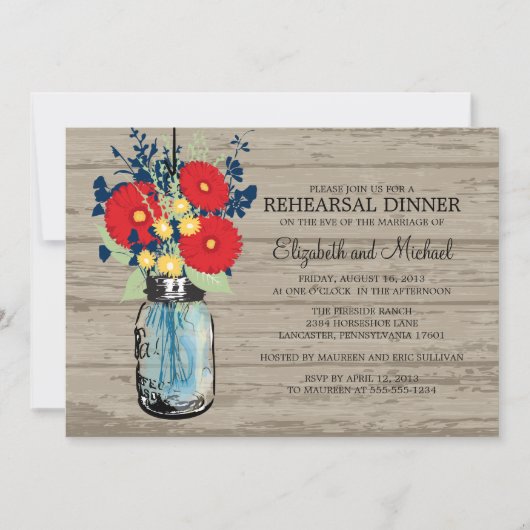 Rehearsal Dinner Rustic Mason Jar Gerber Daisies Kaart (Voorkant)