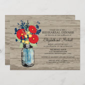 Rehearsal Dinner Rustic Mason Jar Gerber Daisies Kaart (Voorkant / Achterkant)
