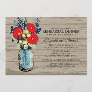 Rehearsal Dinner Rustic Mason Jar Gerber Daisies Kaart