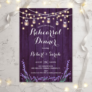 Rehearsal Dinner - Rustic Wood Lavender Kaart