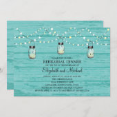 Rehearsal Dinner Rustic Wood Mason Jar and Lights Kaart (Voorkant / Achterkant)