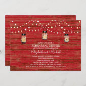 Rehearsal Dinner Rustic Wood Mason Jar and Lights Kaart (Voorkant / Achterkant)