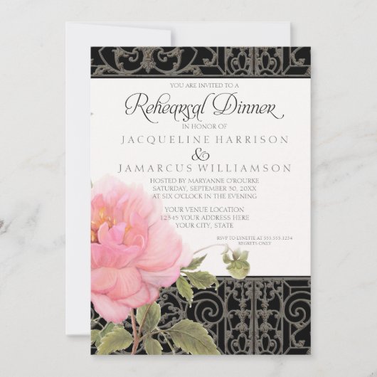 Rehearsal Dinner Southern Elegance Pink Peony Art Kaart (Voorkant)