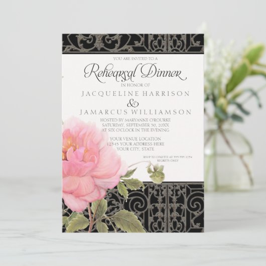 Rehearsal Dinner Southern Elegance Pink Peony Art Kaart (Staand voorkant)