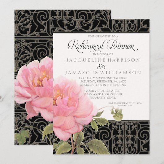 Rehearsal Dinner Southern Elegance Pink Peony Art Kaart (Voorkant / Achterkant)