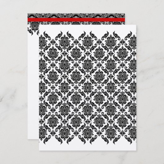 Rehearsal Dinner Uitnodiging -  Black Damask (Voorkant / Achterkant)