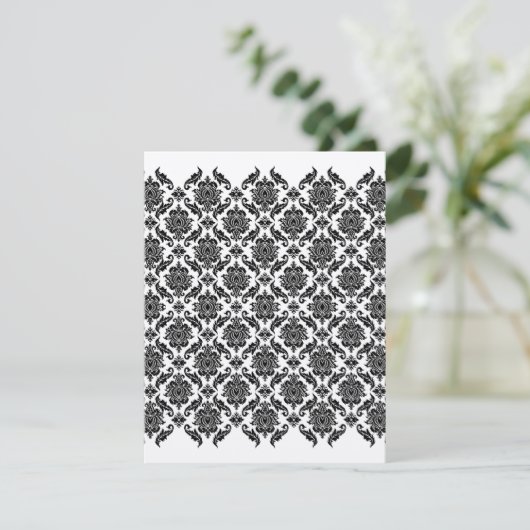 Rehearsal Dinner Uitnodiging -  Black Damask (Staand voorkant)