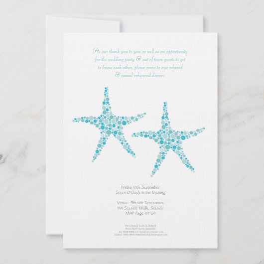 Rehearsal Dinner Wedding Aqua Turquoise Starfish Kaart (Voorkant)