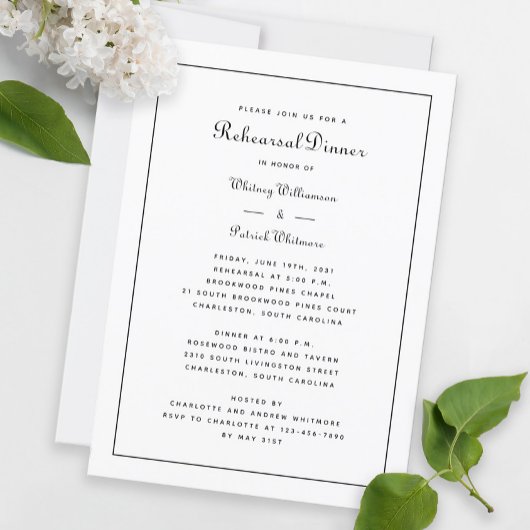 Rehearsal Dinner Wedding Elegant Black & White Kaart