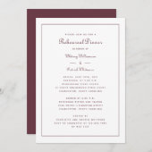 Rehearsal Dinner Wedding Elegant Script Burgundy Kaart (Voorkant / Achterkant)
