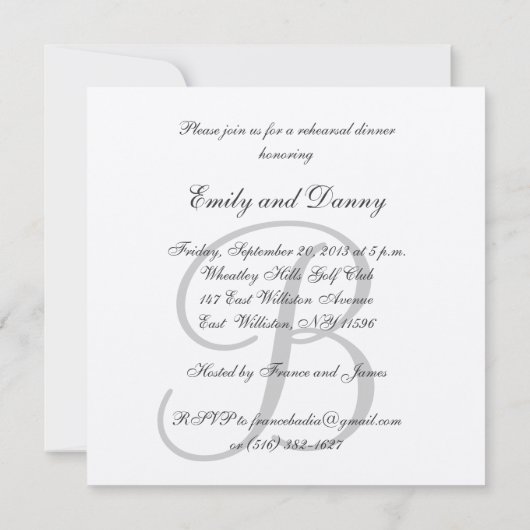 Rehearsal Dinner Wedding Uitnodiging Monogram Name (Achterkant)