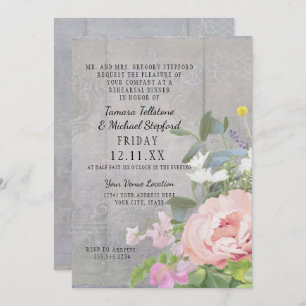 Rehearsal Dinner Wild Flower Peony Rustic Wood Art Kaart