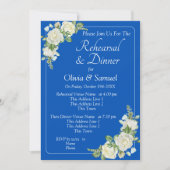 Rehearsal Invitation Card Cobalt Blue & White Rose Kaart (Voorkant)