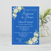 Rehearsal Invitation Card Cobalt Blue & White Rose Kaart (Staand voorkant)