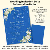 Rehearsal Invitation Card Cobalt Blue & White Rose Kaart