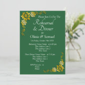 Rehearsal Invitation Card Emerald Green & Gold Kaart (Staand voorkant)