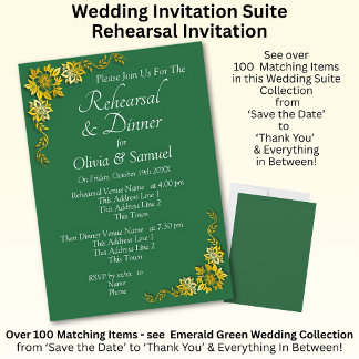 Rehearsal Invitation Card Emerald Green & Gold Kaart
