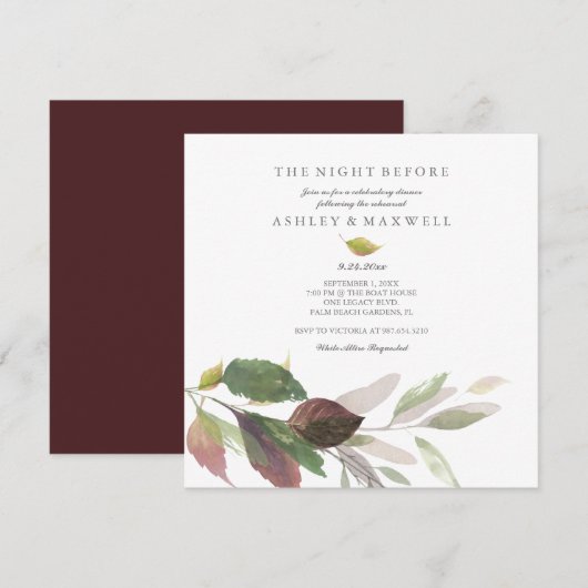 Rehearsal Invitations Watercolor Autumn Leaves Kaart (Voorkant / Achterkant)