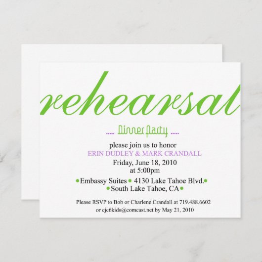 Rehearsal Kaart (Voorkant / Achterkant)