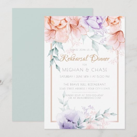 Rehearsal | Koraal/Lila Aquarelle Peonies Kaart (Voorkant / Achterkant)