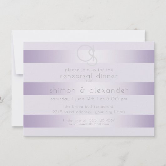 Rehearsal | Monogram Lila Shimmer Stripes Kaart (Voorkant)