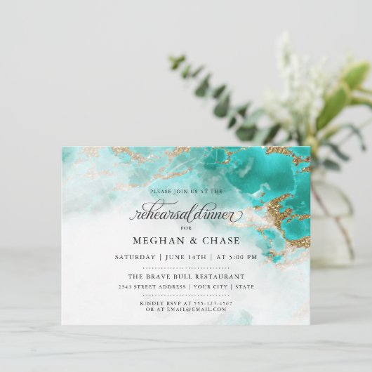 Rehearsal | Turquoise Waterverf Geode Kaart (Staand voorkant)