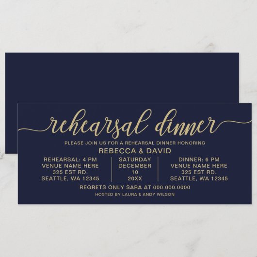 Rehearsal voor Navy and Gold Calligraphy Kaart (Voorkant / Achterkant)