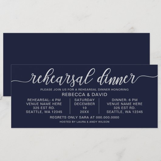 Rehearsal voor Navy- en Silver-kalligrafie Kaart (Voorkant / Achterkant)