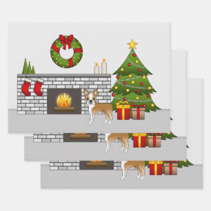 Rehkleurige Boston Terrier in een feestelijke kers Inpakpapier Vel