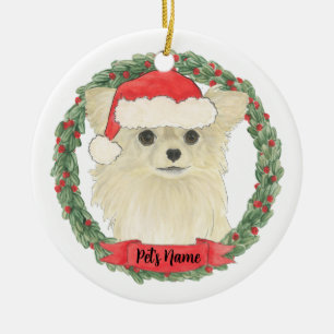 Rehkleurige Crème Langharige Chihuahua Kerstmis Keramisch Ornament