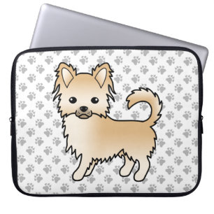 Rehkleurige Langharige Chihuahua Cartoon Hond & Po Laptop Sleeve