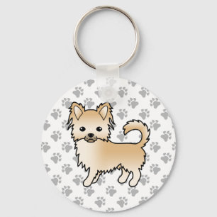 Rehkleurige Langharige Chihuahua Cartoon Hond & Po Sleutelhanger