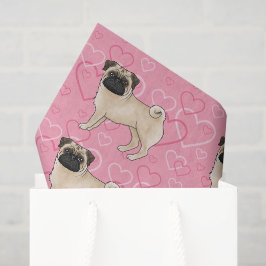 Rehkleurige Pug Hond Cartoon moppen Liefde Hart Pa Tissuepapier (Cadeauzakje)