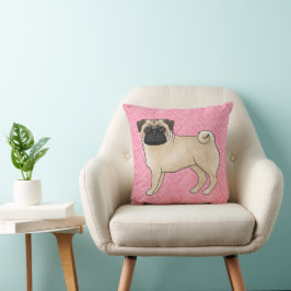 Rehkleurige Pug Hond Cartoon moppen Roze Liefde Ha Kussen