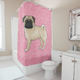 Rehkleurige Pug Hond Cartoon Mops Roze Liefdeshart Douchegordijn