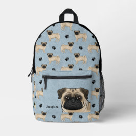Rehkleurige Pug Hond Mops Ontwerp Patroon Met Naam Bedrukte Rugzak