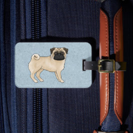 Rehkleurige Pug Mops Hond Ras Ontwerp Blauw Bagagelabel
