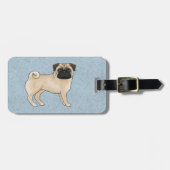 Rehkleurige Pug Mops Hond Ras Ontwerp Blauw Bagagelabel (Voorkant horizontaal)