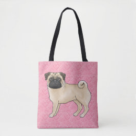 Rehkleurige puggond hond cartoon dweilen roze lief tote bag