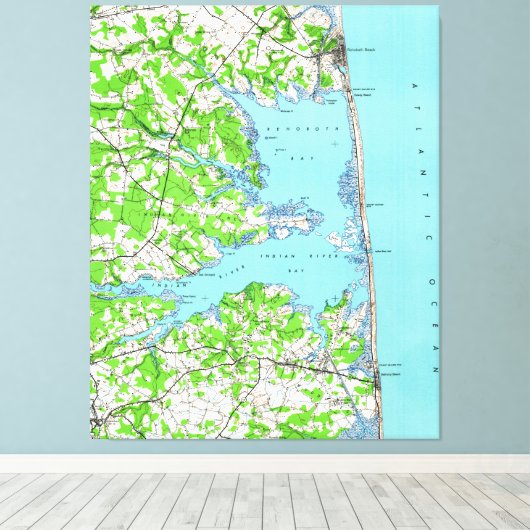 Rehoboth Beach & Bethany Beach Delaware Map (1938) Canvas Afdruk (Insitu (Houten vloer))