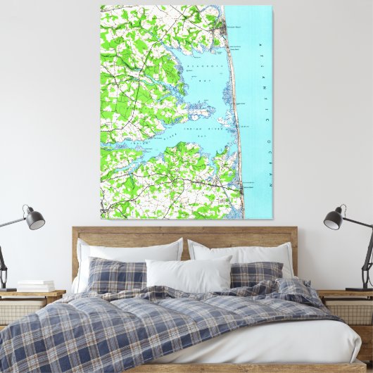 Rehoboth Beach & Bethany Beach Delaware Map (1938) Canvas Afdruk (Insitu (Slaapkamer))