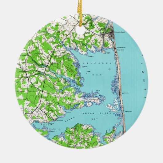 Rehoboth Beach & Bethany Beach Delaware Map (1938) Keramisch Ornament (Achterkant)