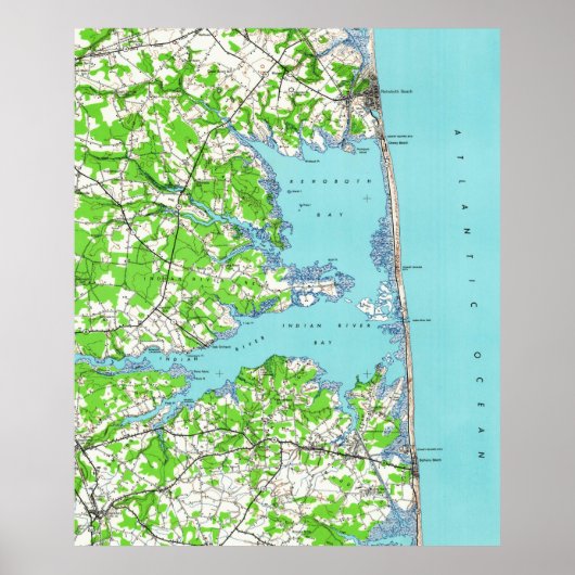 Rehoboth Beach & Bethany Beach Delaware Map (1938) Poster (Voorkant)