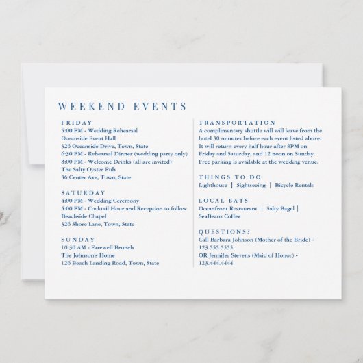 Rehoboth Beach Bruiloft Welkomstroute Bedankkaart (Achterkant)