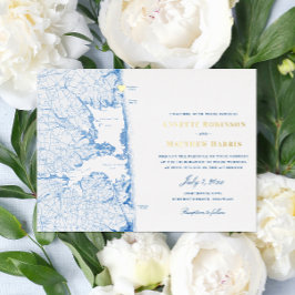 Rehoboth Beach Delaware Bruiloft Marine en Goud Folie Uitnodiging