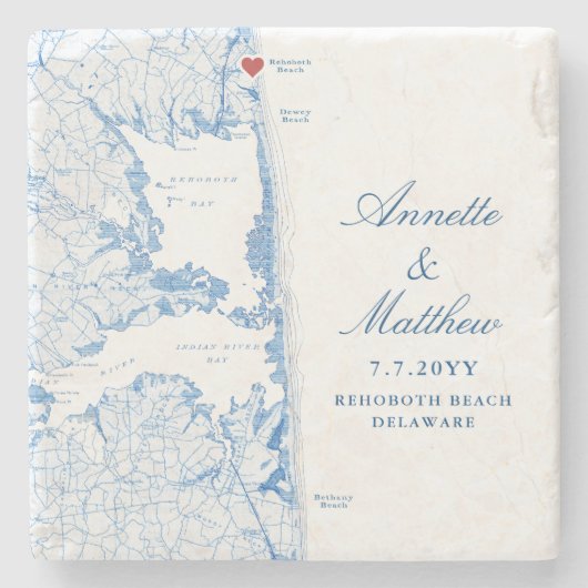Rehoboth Beach Delaware Kaart Bruiloft Keepsake Stenen Onderzetter (Voorkant)