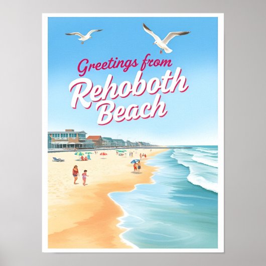 Rehoboth Beach, Delaware Kust Vintage Poster (Voorkant)