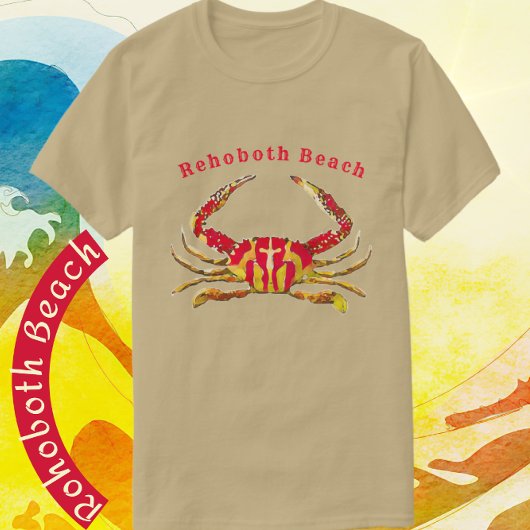 Rehoboth Beach Delaware Red en Gold Ocean Crab T-shirt
