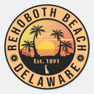 Rehoboth Beach Delaware Retro Sunset Souvenirs 70s Ronde Sticker