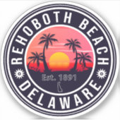Rehoboth Beach Delaware Retro Sunset Souvenirs 70s Sticker (Voorkant)